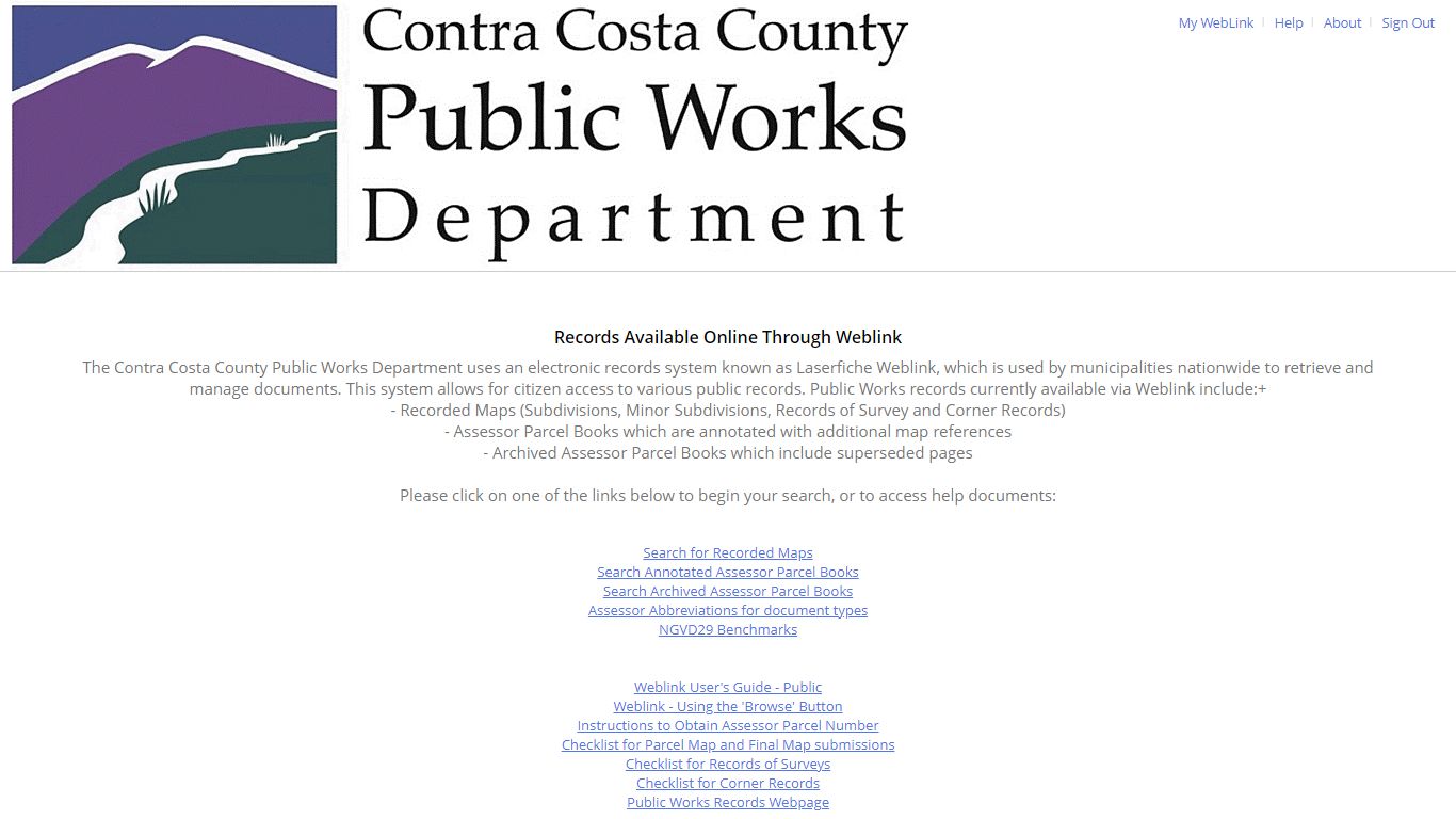 Records Available Online Through Weblink - Contra Costa